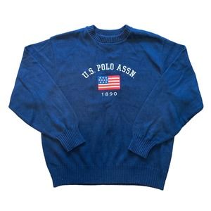 Mens 1X US Polo Assn. Retro Pullover Crewneck Style Knitted Sweater Navy Blue XL